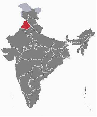 インド国におけるパンジャーブ州の位置（赤）
