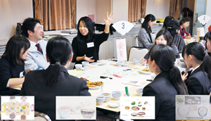 写真2 秋田県能代市にて行なった食のビジョンを描く市民ワークショップ 30年後の未来における「理想の食卓」の絵が示されている
