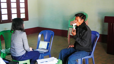 写真1：ミャンマー・マンダレー地域における健康影響調査における肺機能検査の様子（2020年2月）