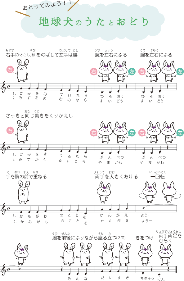 地球犬のうたとおどり　楽譜と踊り説明書