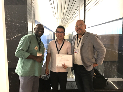 Lead author H. Kobayashi is at center, co-author T. Shimizu at right, with Oussouby SACKO, (Kyoto Seika University, and an organizer of the conference) at left.