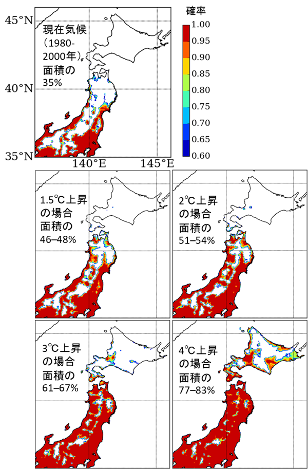 図2．竹林の生育に適した環境だと予測された地域（着色部分））