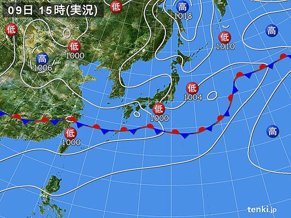 図2：2019年7月9日09時の日本付近の天気図（日本気象協会）