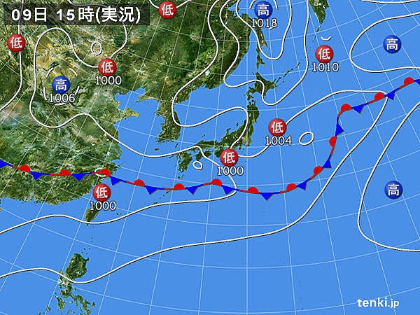 図2:2019年7月9日09時の日本付近の天気図(日本気象協会)