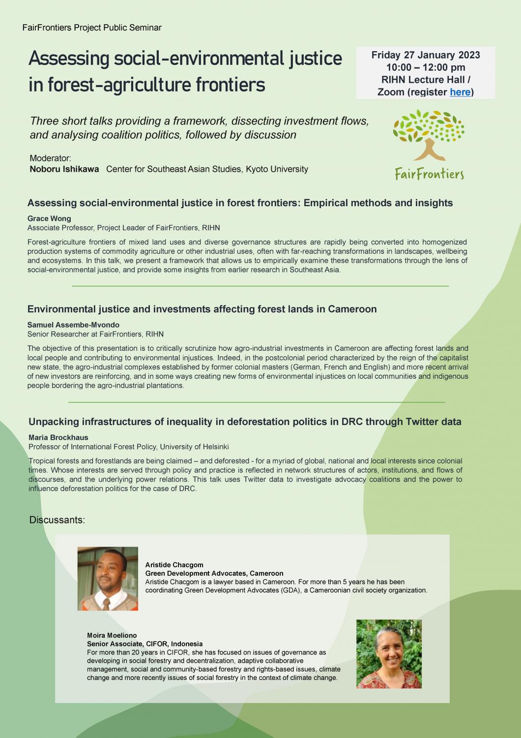 FairFrontiers Project Public Seminar Assessing Social-Environmental Justice in Forest-Agriculture Frontiers