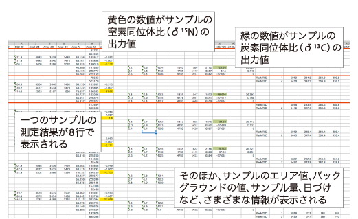 機械から出力されるExcelデータ