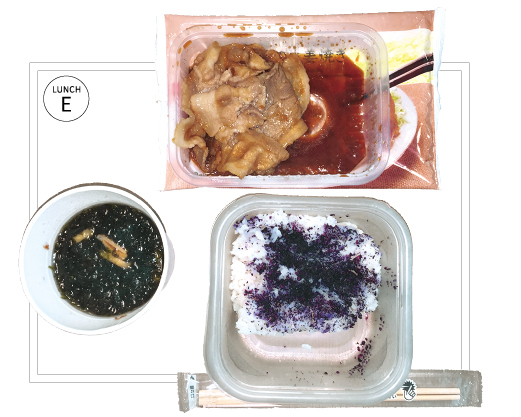 E. ブタ生姜焼きと大原のゆかり御飯