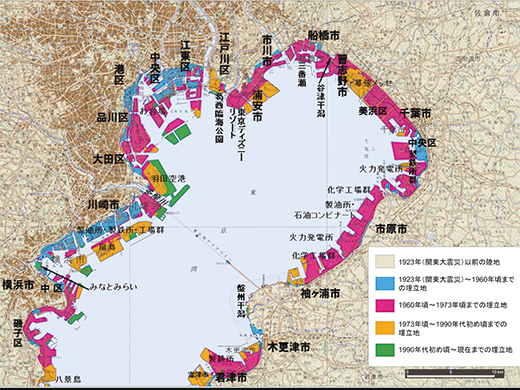 図1 東京湾岸の埋立て地の変遷