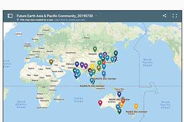 Future Earth Asia Regional Centre Website: A map of the Future Earth Community in Asia has been developed. This map shows people and institutions in the region that are actively engaged in Future Earth activities. (https://asiacenter.futureearth.org/)