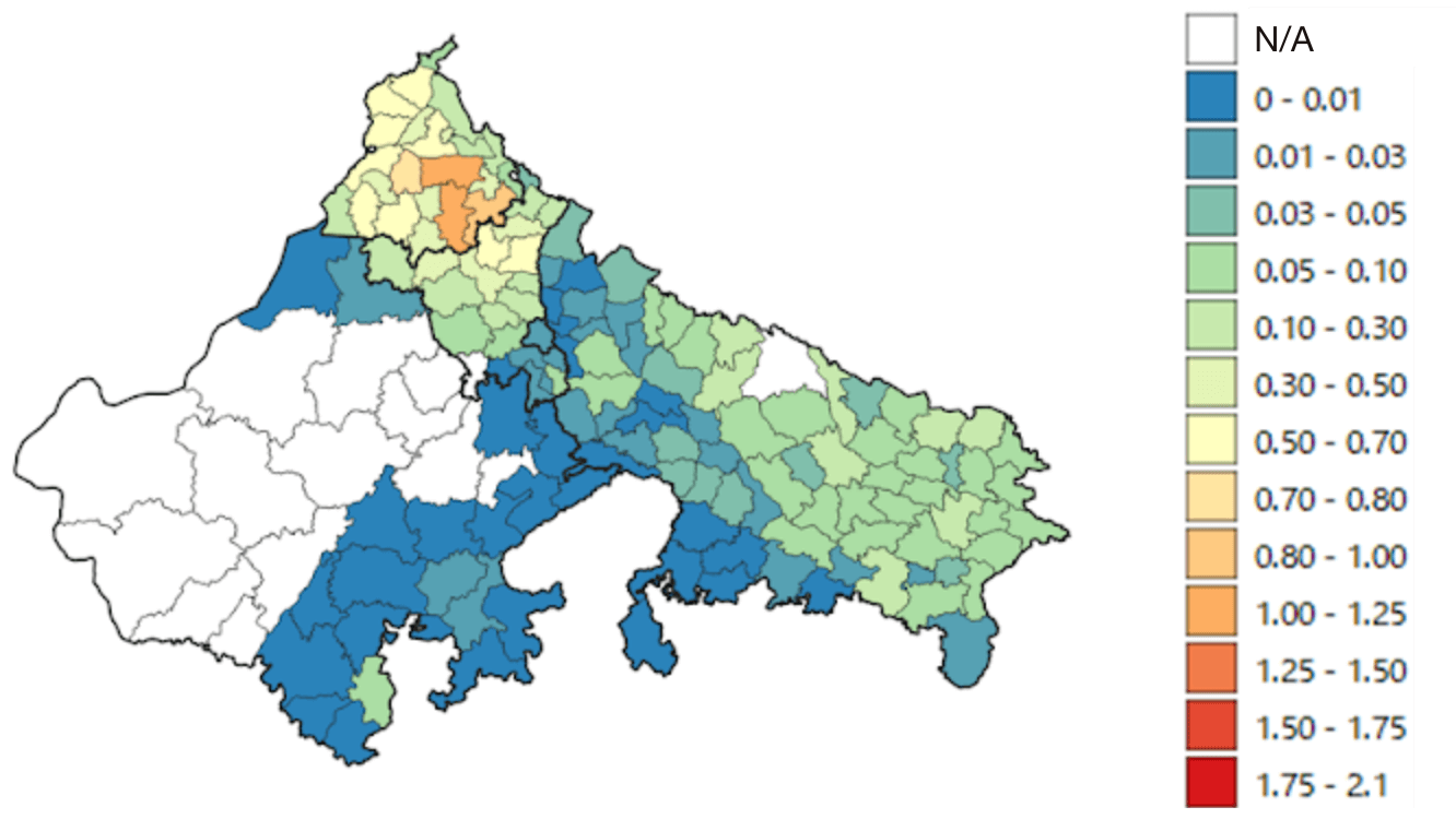Fig. 2 District-wise activity data based on agricultural statistics and publications over the states of Punjab, Haryana, Rajasthan, and Uttar Pradesh. Unit is Tg(teragram).