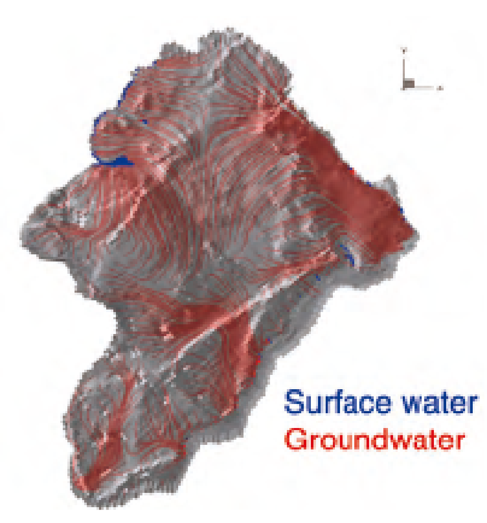 Fig. 4 Prototype of integrated 3D simulation for surface and groundwater flows at the southern Okinawa Island, Japan