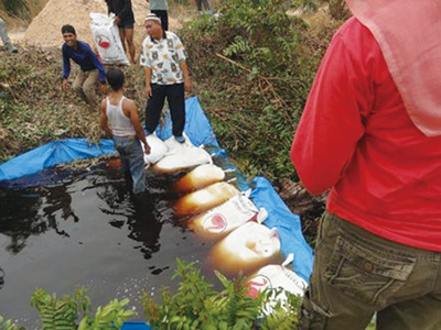 Photo 2 Our FS collaborated with the local community to build this simple dam used for rewetting peat soils and preventing them from burning.