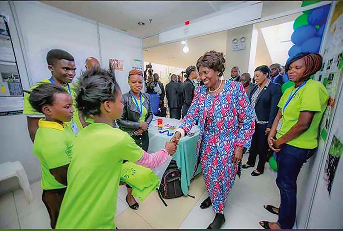 Action research in Zambia. The Vice-President of Zambia visited the Sanitation Project's booth at the Zambia Water Forum and Exhibition (ZAWAFE) 2018.
Photo by NYMBE, Sikopo P.